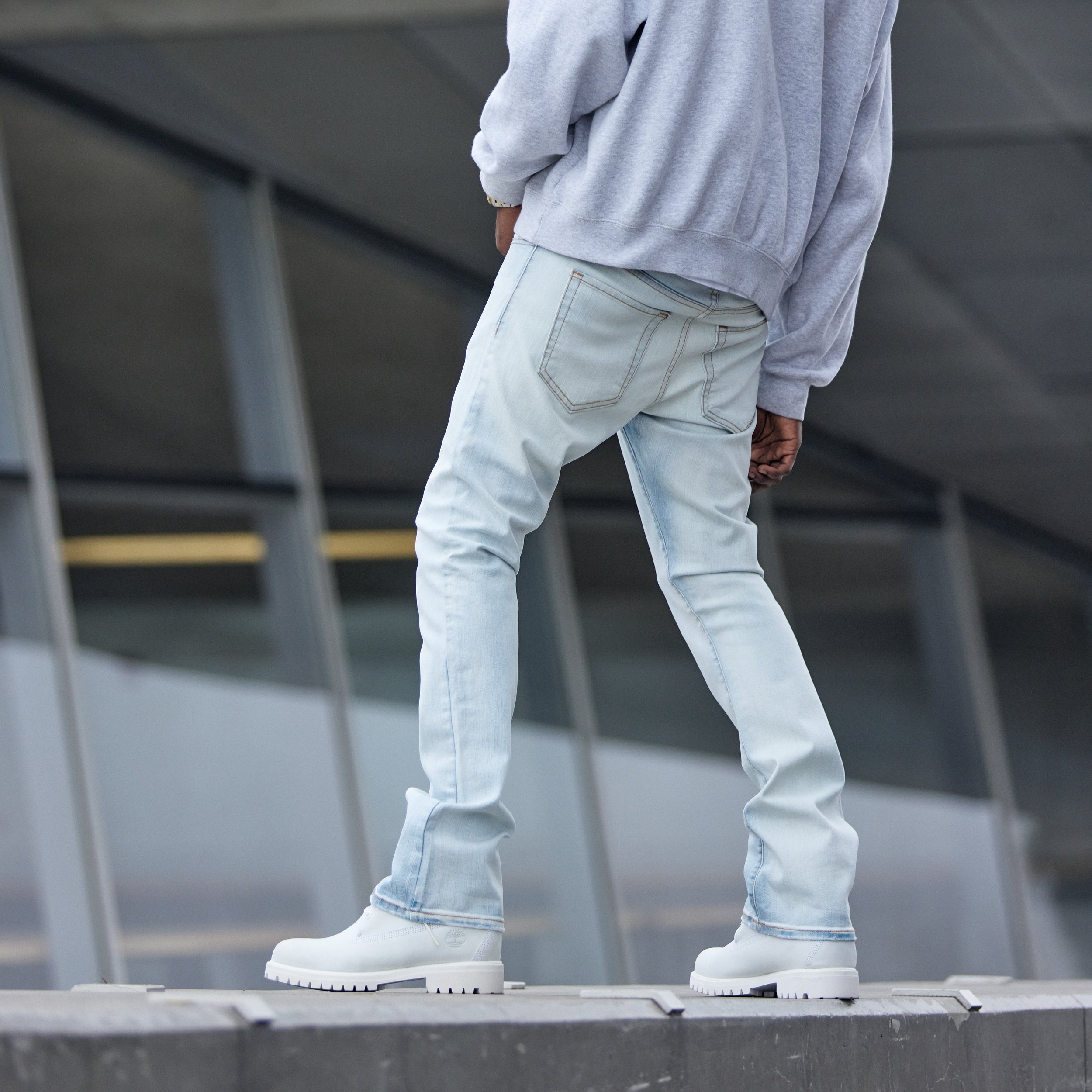 Men Stacked Jeans, Men Ripped Jeans Skinny Fit Stacked Leg Denim Stretch  Jeans Streetwear Trousers